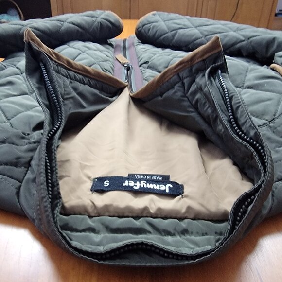 Jennyfer Women's Quilted Army Green Jacket Camel Piping - S - Picture 11 of 15
